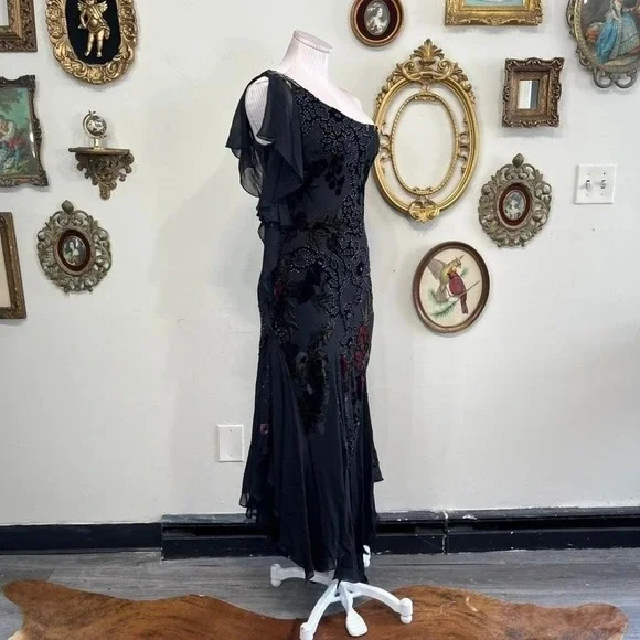 Vintage Sue Wong Nocturne Black Silk One Shoulder Beaded Evening Gown - Picture 2 of 6
